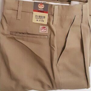 Red Kap Men's Work Pants Khaki Pleated Uniform Durable Stain Resistant 30x37